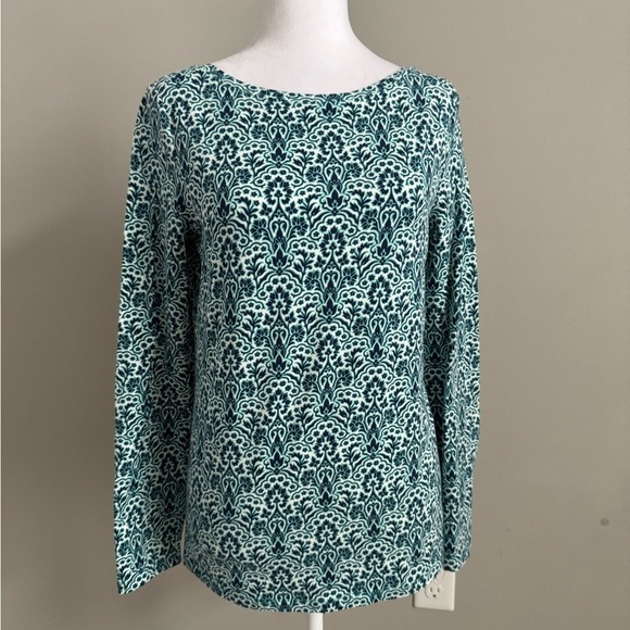 Talbots Green and White Patterned Long Sleeve Tee - Picture 1 of 7